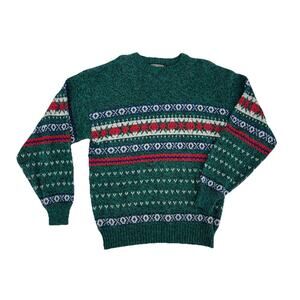 Vintage Anchor Green Sweater Mens Large Knit 80s 90s Pullover Fair Isle